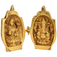 Brass Idol of Lakshmi and Ganesha in a blessing hand, detailed relief