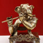 Brass Statue of Ganesha Playing the Flute 11 inches