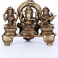 Brass Triad of prosperity featuring Ganesha, Lakshmi, and Sarasvati 5 inches