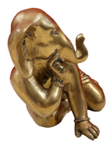 Brass crawling Ganesha sculpture, close-up head and trunk, 7 inches
