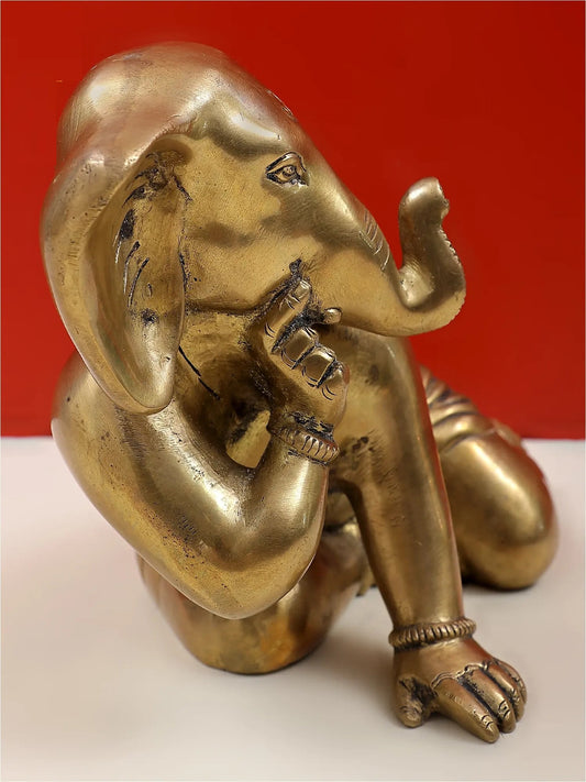 Brass Crawling Ganesha Sculpture 7 inches