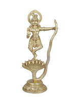 Natural brass Krishna statue, archer-like pose on serpent tail base, 13 in