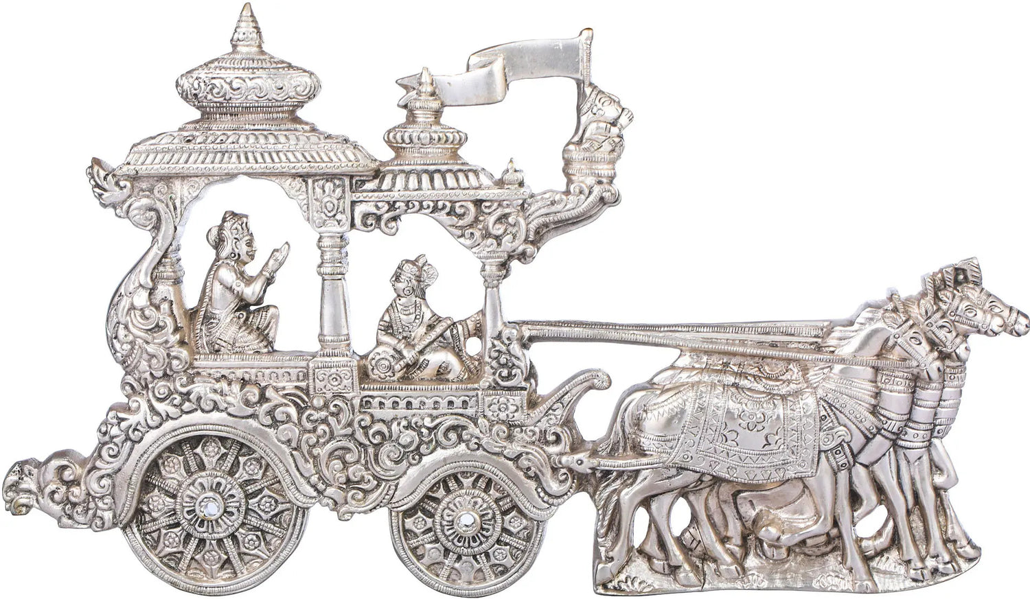 Handmade silver Brass Wall Hanging Statue of Gita Upadesha 13 Inches