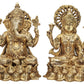 Brass depiction of Goddess Lakshmi and Lord Ganesha 9 inches