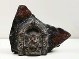 Antique rock carving with embossed Lord Ganesha temple, dark brass finish