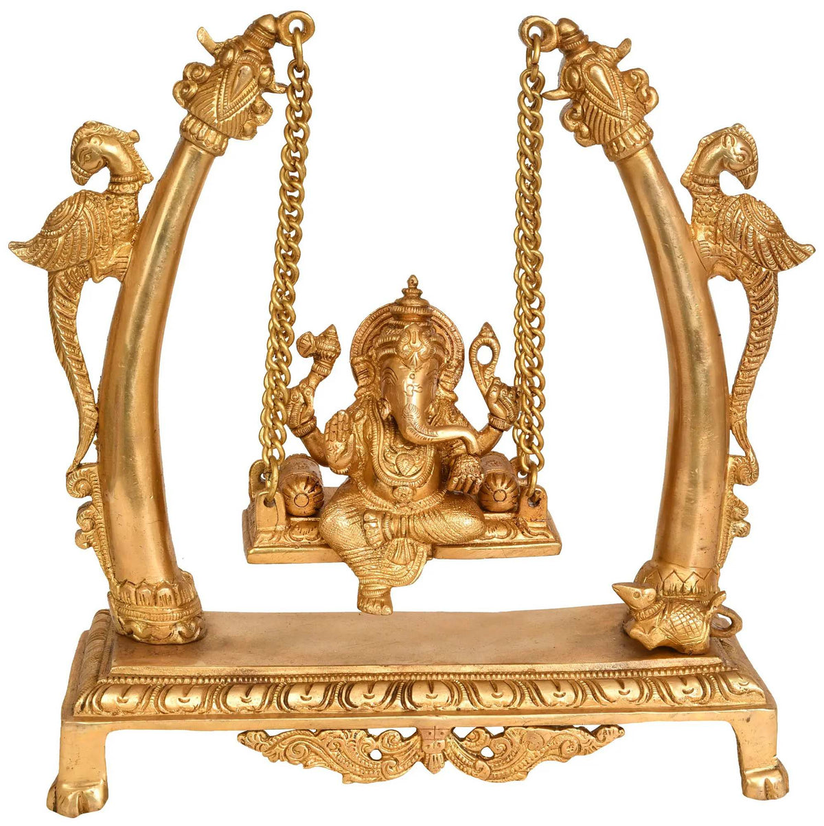 Brass Lord Ganesha Statue on a Swing 10 Inches