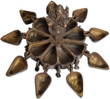 Brass Sri Ganesh ritual box with multiple hinged lids and carved centerpiece, 5-inch