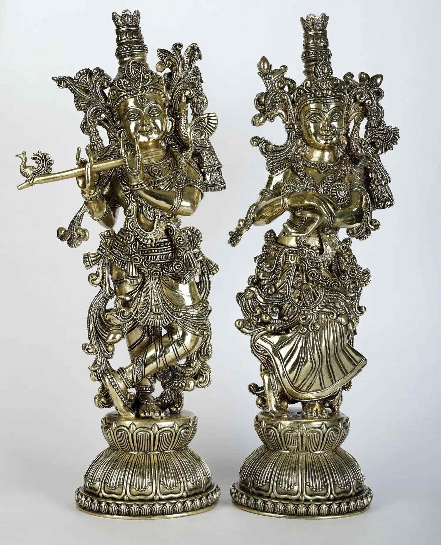 Exquisite Brass Statues of Radha and Krishna 15 inches