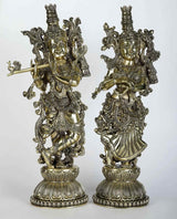 Brass Radha and Krishna statues, 15 in, detailed crowned figures