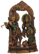 Messing-Skulptur Radha und Krishna mit Milchtopf, 14 Zoll