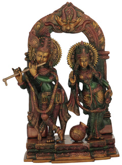 Messing-Skulptur Radha und Krishna mit Milchtopf, 14 Zoll