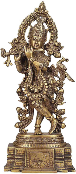 Handmade Natural Brass Statue of Peetambara Lord Krishna 13 inches