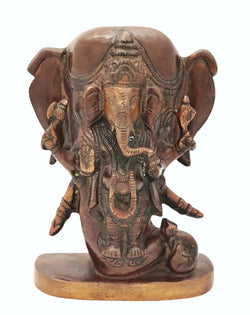 Brass Lord Ganesha Idol with an Elephant Head Backdrop 5 inches