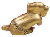 Brass crawling Ganesha sculpture, side view with detailed drape, 7 inches