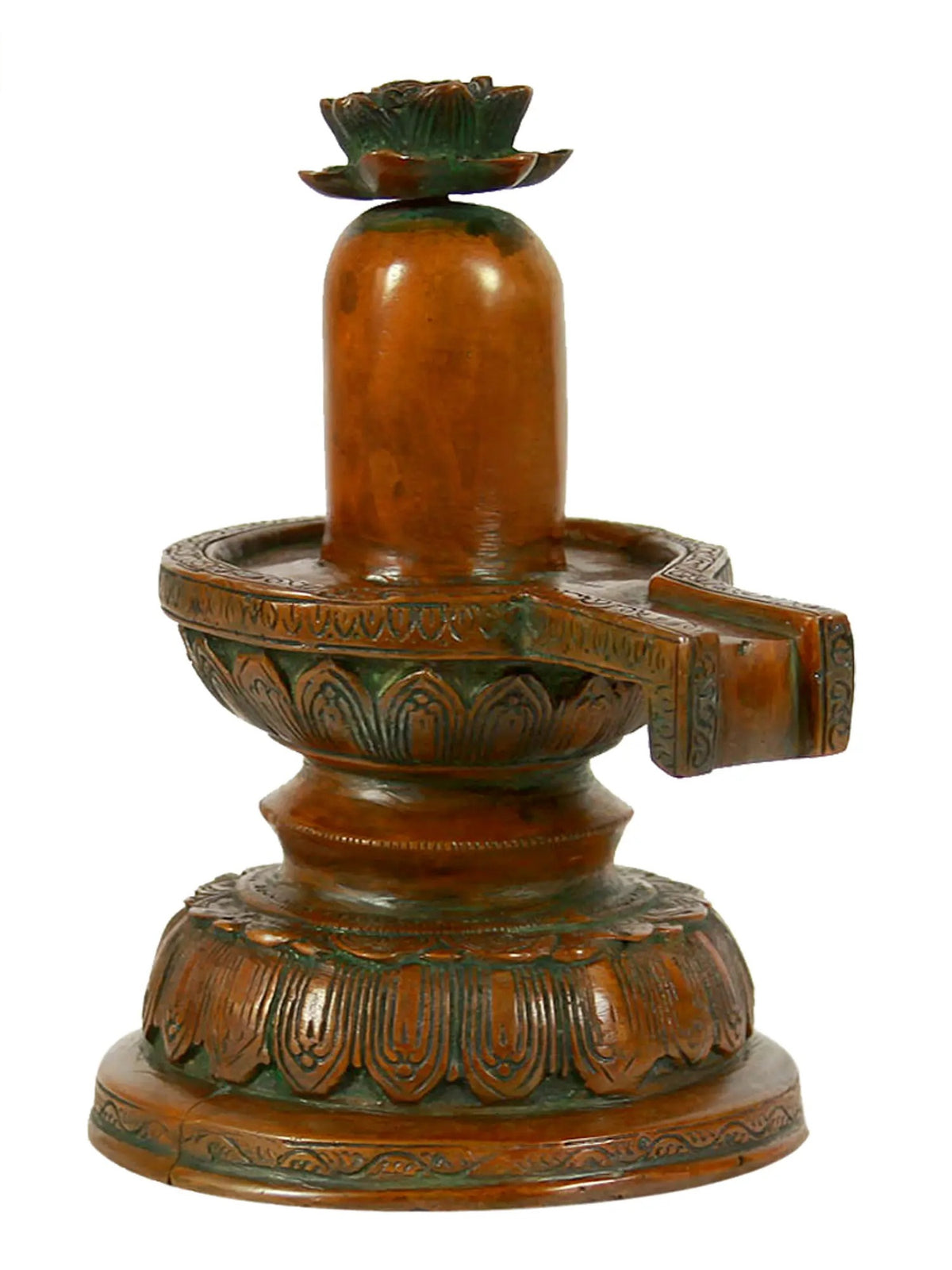 Brass Shivalinga temple idol with flower offerings and engraved base