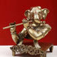 Brass Statue of Ganesha Playing the Flute 11 inches