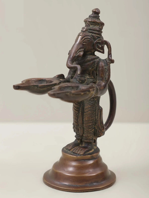 Brass Lord Ganesha Twin Lamps 5 inches Entryway Setting