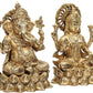 Brass depiction of Goddess Lakshmi and Lord Ganesha 9 inches