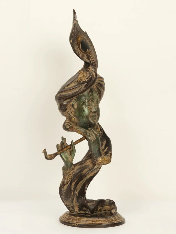 Contemporary Brass Idol of Krishna Playing the Flute 21 inches Entryway Setting