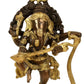 Brass sculpture of Lord Ganesha dancing on a five-hooded serpent with a veena 10 inches