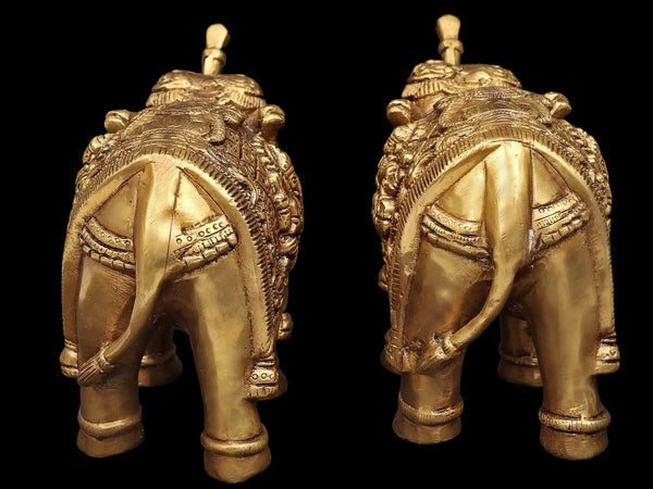 Brass Auspicious Gaja Elephant Pair with Lakshmi and Ganesha Figures 8 inches Study Setting
