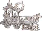 Silver wall hanging chariot statue, ornate wheels, horse and seated Gita figures
