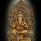 Brass Lord Ganesha Seated on a Majestic Throne, Radiating Auspiciousness 5 Inches