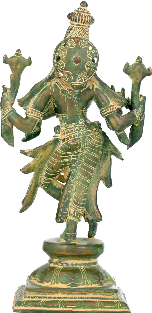 Blue Gold Handmade Brass Statue of Lord Krishna | God Idol for Temple 12 inches Study Setting