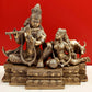 Handmade Brass Statue of Fluting Krishna with Radha Ji and a Cow 15 inches