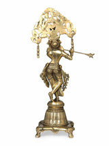 Messingstatue von Krishna (14 Zoll), seitliche Ansicht, mit Flöte unter kunstvoller Krone