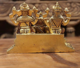 Brass Lakshmi Ganesha Kubera statue, rear view showing ornate platform and base
