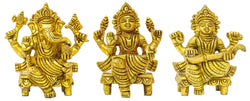 Brass Ganesha Lakshmi and Saraswati Idols 3 inches