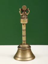 Brass bell with Ganesha emblem on chest, 7 in handheld size
