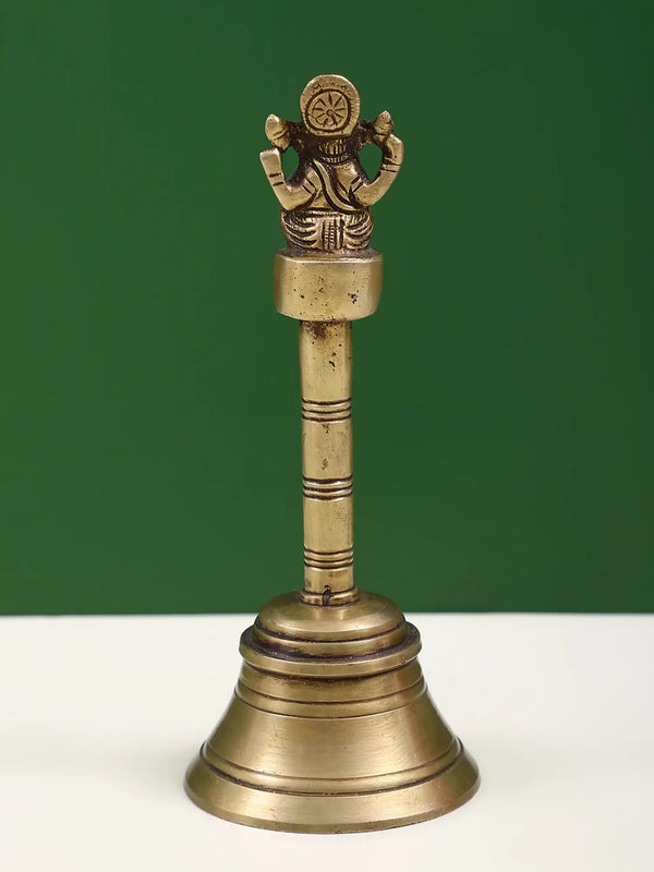 Handheld Brass Bell with Ganesha Design 7 inches Study Setting
