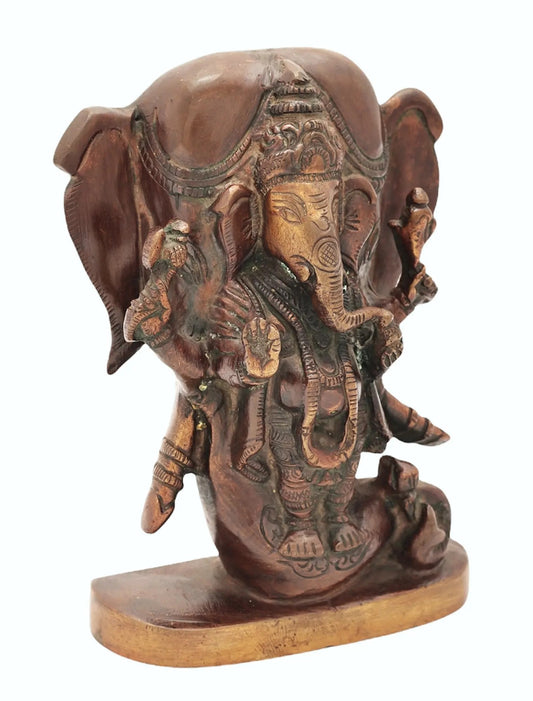 Brass Lord Ganesha Idol with an Elephant Head Backdrop 5 inches