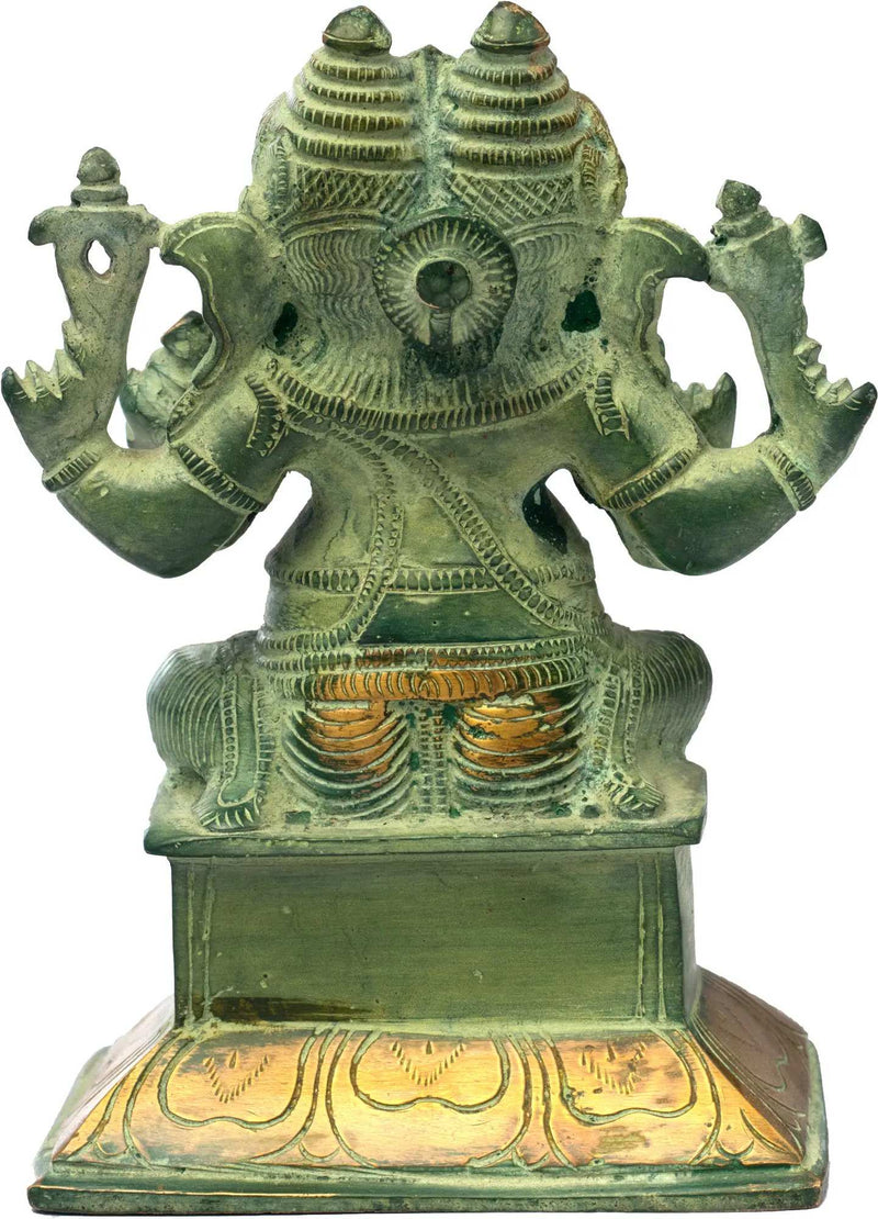 Brass sculpture featuring the rare depiction of two-headed Ganesha 5 inches