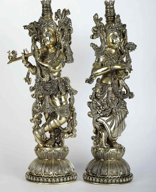 Exquisite Brass Statues of Radha and Krishna 15 inches