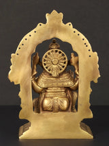 Brass Ganesha Maharaj statue back view with halo and seated figure
