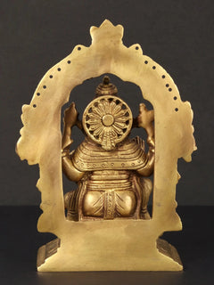 Brass Ganesha Maharaj statue back view with halo and seated figure