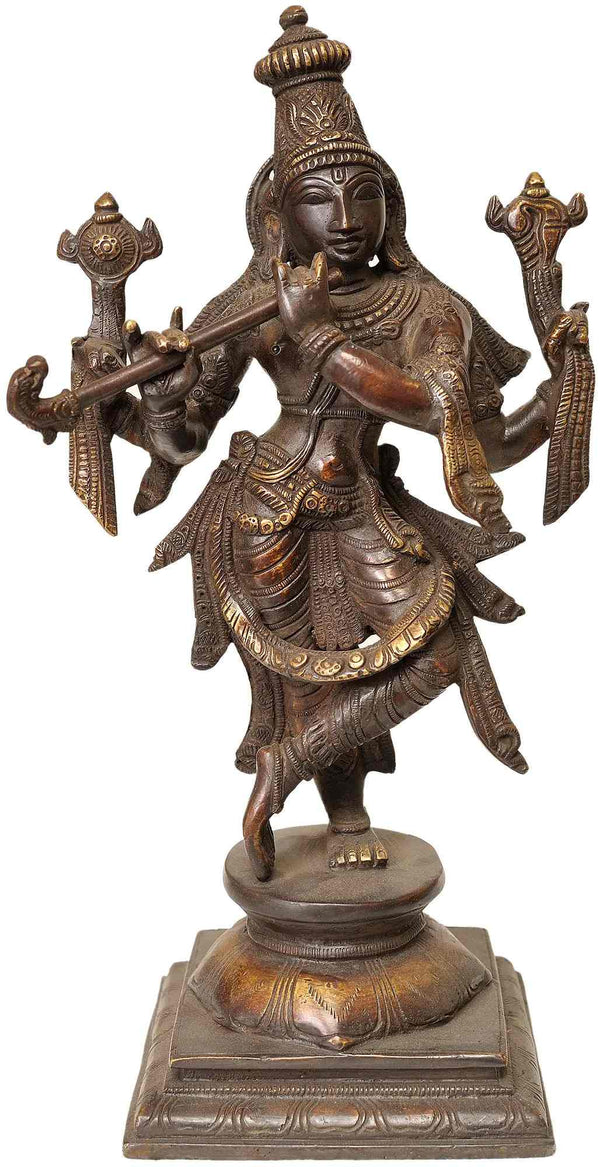 Indian Cocoa Handmade Brass Statue of Lord Krishna | God Idol for Temple 12 inches