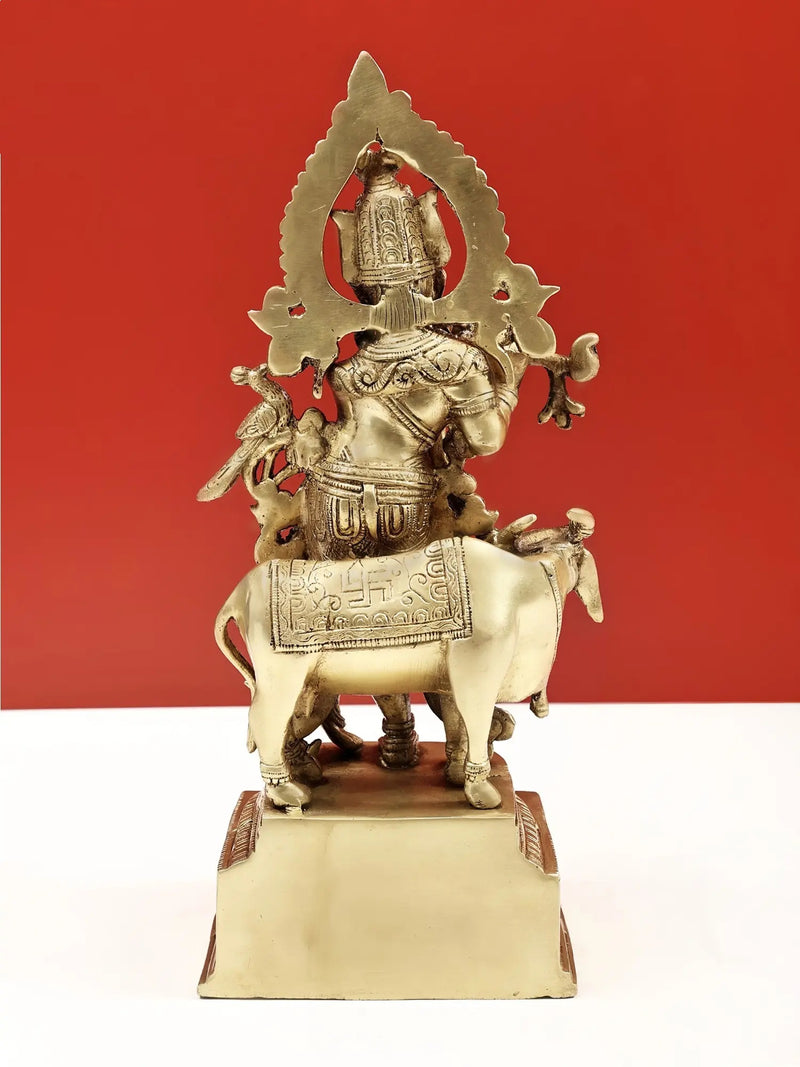 Handcrafted Natural Brass Sculpture depicting the Resplendence of Venugopala 14 Inches