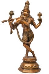 Handmade brass statue of Lord Krishna in cosmic form, 18-inch standing figure