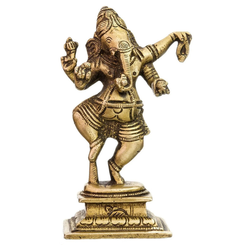 Brass Dancing Ganesha Small Sculpture 4 inches
