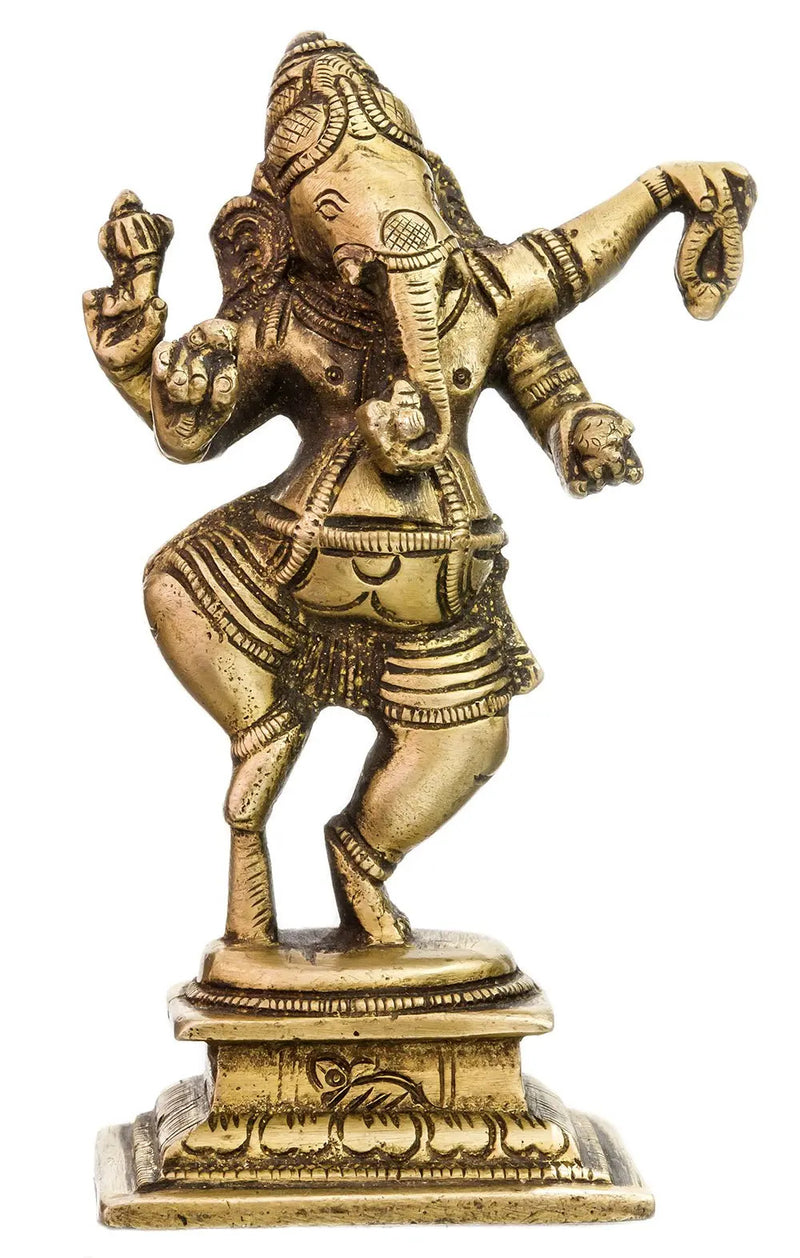 Brass Dancing Ganesha Small Sculpture 4 inches