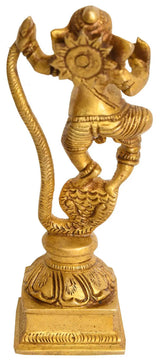 AONA brass Ganesha dancing statue, ornate engravings and raised hands, 5 in
