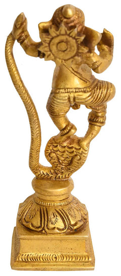 AONA brass Ganesha dancing statue, ornate engravings and raised hands, 5 in
