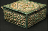 Antique green brass Ganesha box, side panels with ornate floral relief