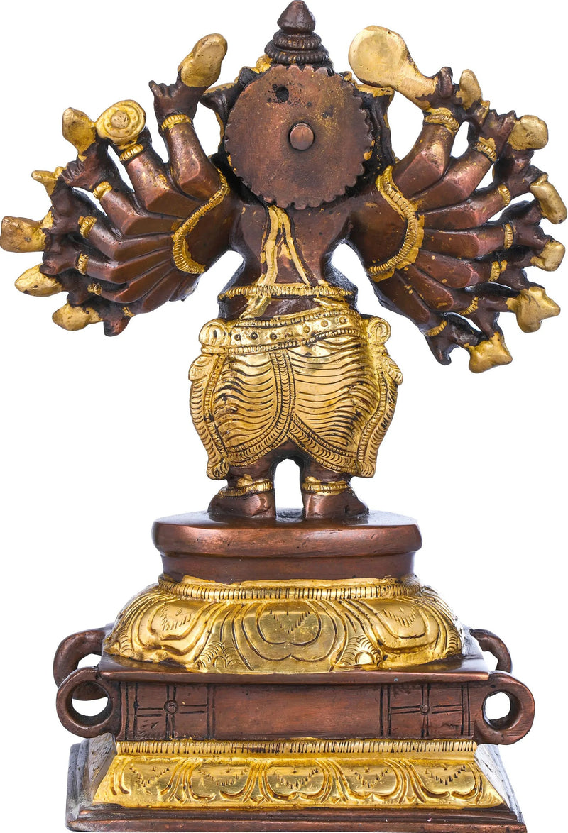 Brass Brown gold Sixteen-Armed Vira Ganesha Sculptures 8 inches