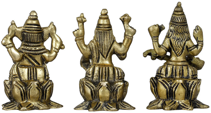 Small Brass Idol of Lakshmi, Ganesha, and Saraswati 2 inches