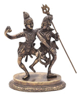 Antique brass Shiva-Parvati dancing pose statue, 6-inch figurine on round base